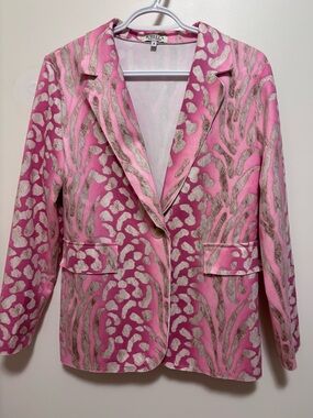 Sorella Blazer made in Italy pretty animal print sz S faux pockets stretch sz S
